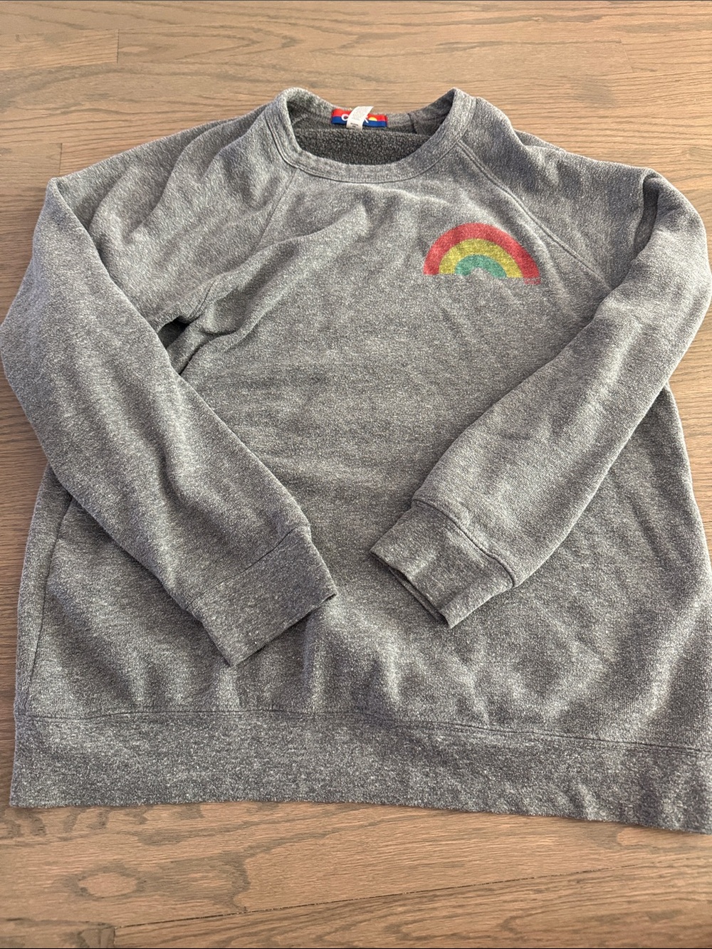 Culk Women’s Gray Crewneck Sweater with Rainbow Accent